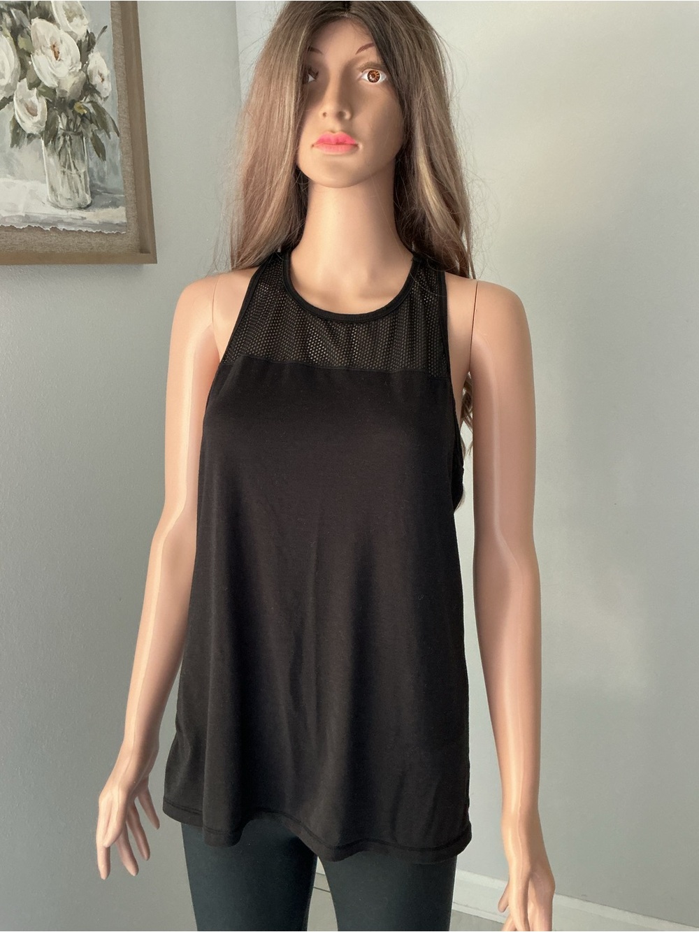 Athleta Black Mesh Yoke Tank Top M